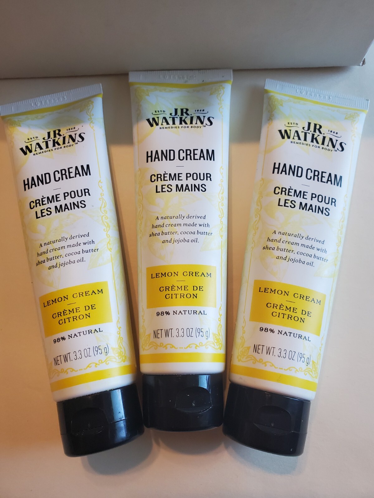 NEW J.R. Watkins Shea Butter Hand Cream Lemon Cream - 3.3 Oz x 3