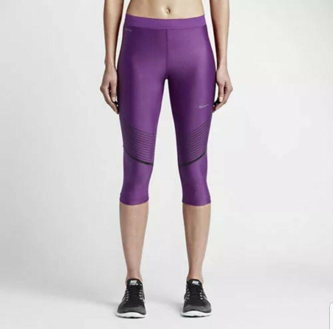 Womens Nike Power Speed Capri 3/4 Compression Running Tights Sz S Purple