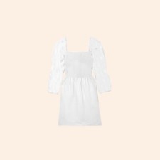 NWT $248 Reformation Brodie Linen Dress White Mini Open Back Puff Long Sleeve 6