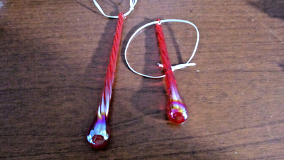 Set of 2 GLASS RED IRIDESCENT TEARDROP Christmas Ornaments ~ 3.25'' & 4.25''