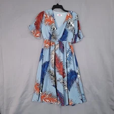 Women's Pullover Fit & Flare Dress V-Neck Short Sleeve Blue Size S