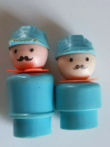 Fisher Price Vtg Little People Tall Short Lot 2 Train Engineer Men Farmers FLAWS