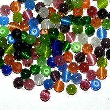 GL9922 Assorted Color 8mm Round Cat's Eye Fiber Optic Glass Beads 50pc