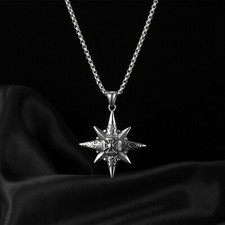 Men Stainless Steel Fashion Nautical North Star Compass Pendant Necklace Mens