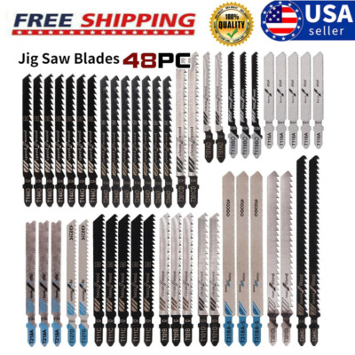 48Pc T-shank Assorted Jig Saw Blades Set Wood Plastic Metal Cutting Jigsaw Blade