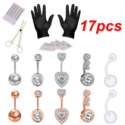14G Professional Body Piercing Kit Needle Belly Button Ring Navel Piercing Tools