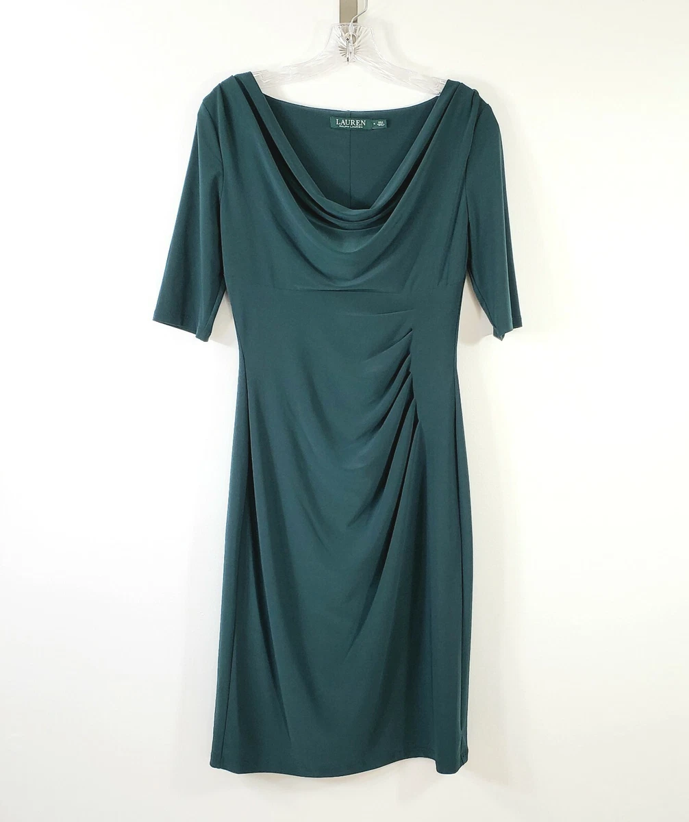 LAUREN RALPH LAUREN SIZE 4 WOMENS EMERALD GREEN DRESS RUCHING