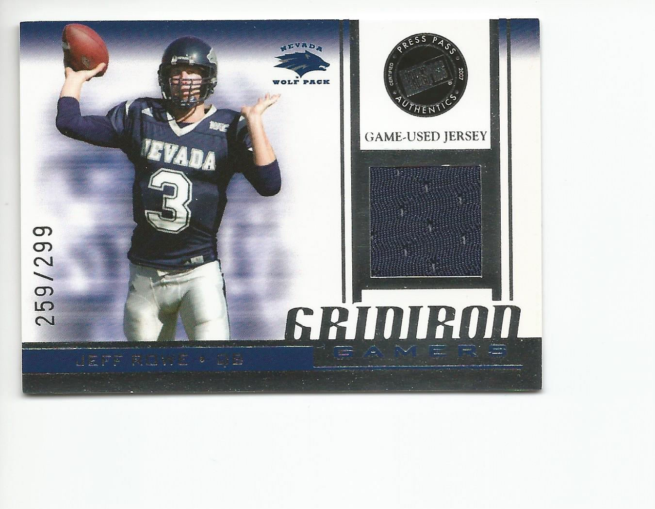 FILA JEFF ROWE 2007 Press Pass Jersey card GG JR2 Nevada Wolf Pack Football NR MT