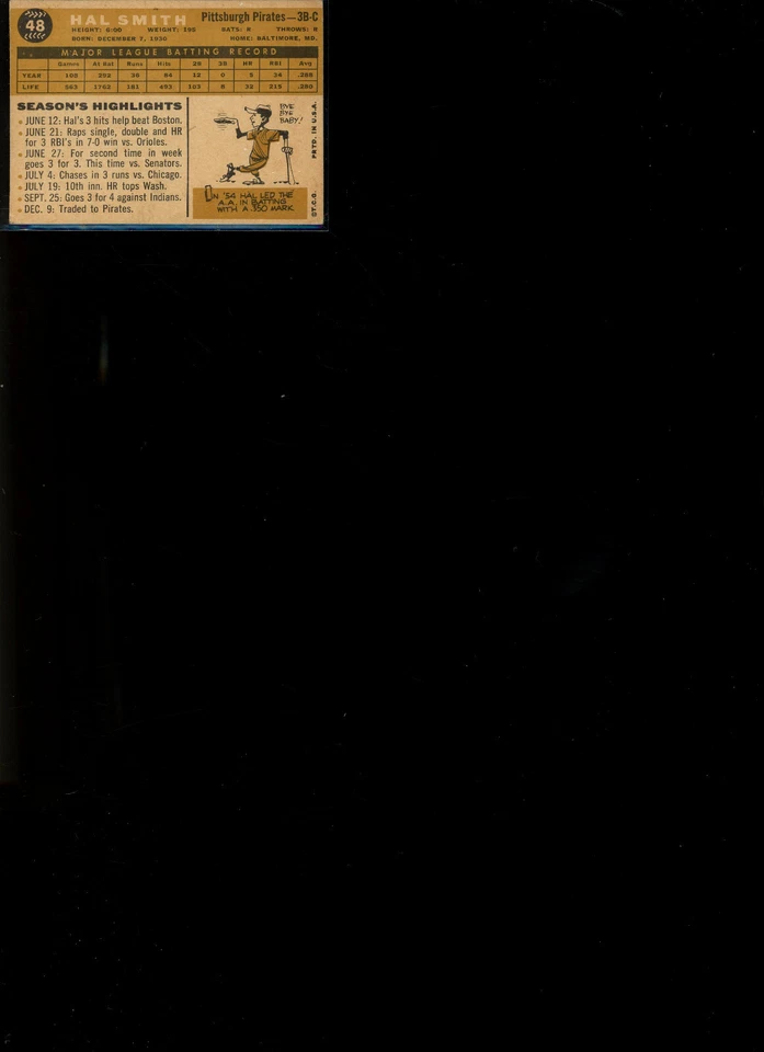 1960 Topps Hal Smith Pittsburgh Pirates #48 - Image 2 of 2