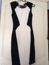 Luxe Cream Jewelled Neckline Black Body Con Dress 10
