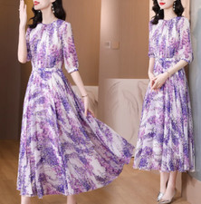 Womens Occident 2025 Summer Crew neck Long sleeves Print Zipper Floral Dress