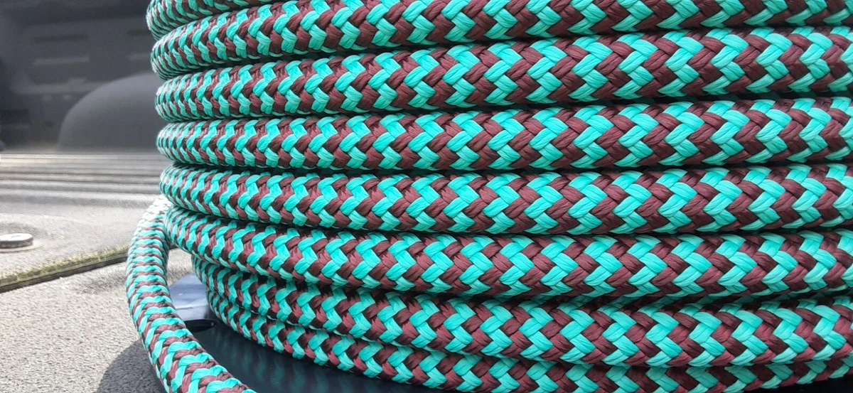 9/16 x 400 ft. Double Braid-Yacht Braid Polyester Rope. Herringbone  Turq/Burg