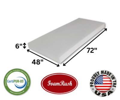 FoamRush Bunk 48'' x 72'' High Density Foam Mattress Replacement Medium Firm USA
