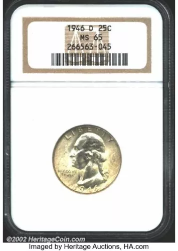 1946 D WASHINGTON QUARTER COIN NGC GRADED MS65