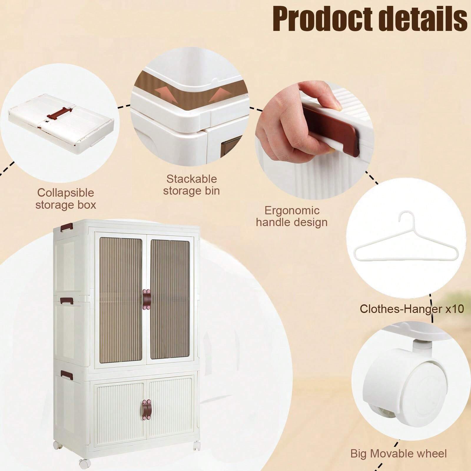 Portable Wardrobe Closet Storage Organizer For Clothes, Folding Storage Bins Wit