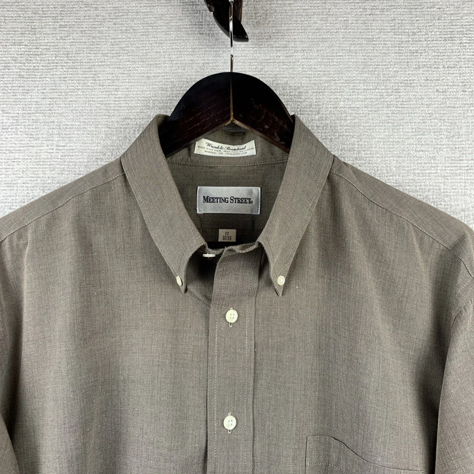 Camisa de vestir MEETING STREET con botones para hombre 17-32/33 marrón resistente a las arrugas LS Foto 3 de 4