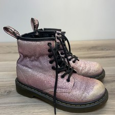 Dr. Martens Delaney Sparkly Combat Glitter Zip Lace Up Boots Kids Sz US 1 EU 32