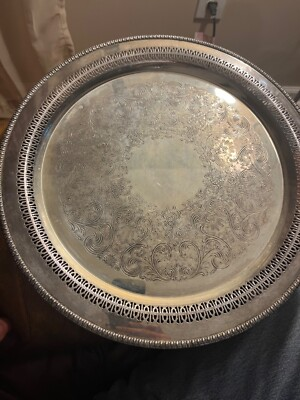 #ad 🔥Silver Vintage Serving Tray. Nice Condition. 15 Inches Diameter. $45.00