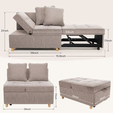 4-in-1 Convertible Sleeper Sofa 3-Seater Loveseat Futon Sofa Adjustable Backrest