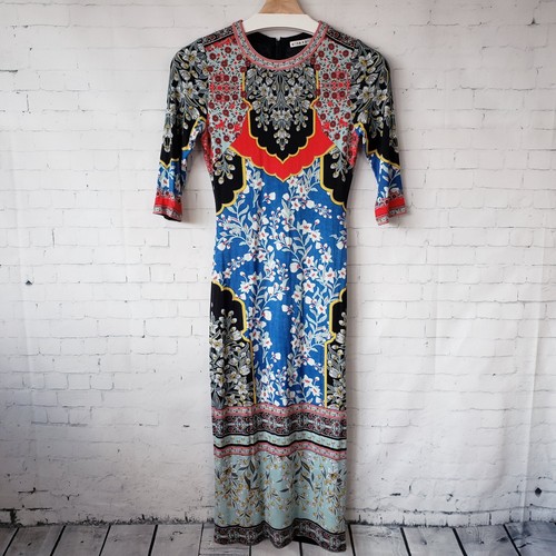 Alice and Olivia Delora Floral Midi Sheath Dress Size 2 Colorful Mosaic Stretch - Picture 3 of 14