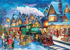 Christmas Puzzles 1000 Pieces for Adults - Christmas Train Town-Jigsaw Puzzles