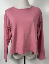 Pacific Cotton San Francisco Shirt Womens M Long Sleeve Pink Crop USA MADE Flaws