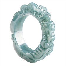 Natural A-grade jadeite blue water dragon ring three-dimensional carved fingers