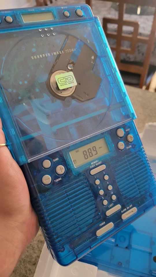 90s Sharper Image CD Shower Radio SI-538 TESTED WORKS! Translucent Blue LikeNew - Image 2 of 4