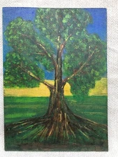 КАРТИНА ДУБ ПЕЙЗАЖ АКРИЛ ПОЗОЛОТА ОРИГІНАЛ 8Х12 ДЮЙМІВ ЕКСКЛЮЗИВ РУЧНА РОБОТА