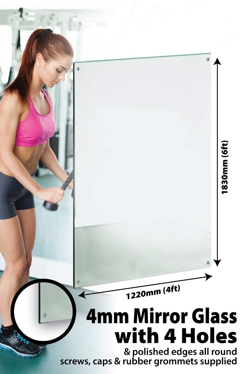 Large Wall Mirror Polished Edge 4 Holes Gym etc 183cm X 122cm 6Ft X 4Ft 4mm