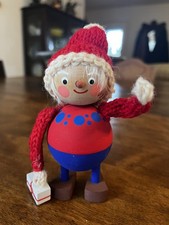Vintage Swedish Tomte Christmas Wooden Figure Santa  s Elf / Boy Holding Gift