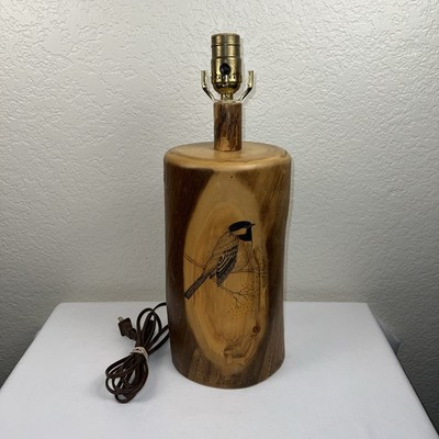 Wood Log Table Lamp Hand crafted Signed By Artist Martin Painted Bird  Free Bird