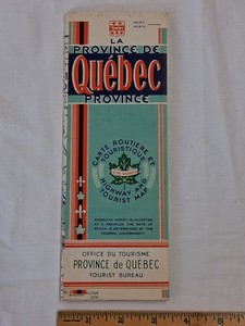 Vintage 1940 Fold Out Quebec Canada Province French/English Highway Tourist Map