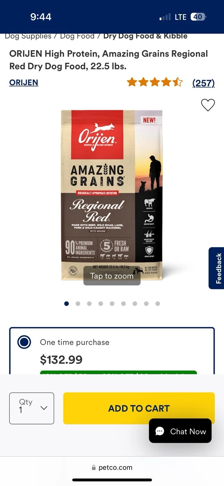 ORIJEN Amazing Grains Regional Red High-Protein Dry Dog Food, 22.5-lb bag