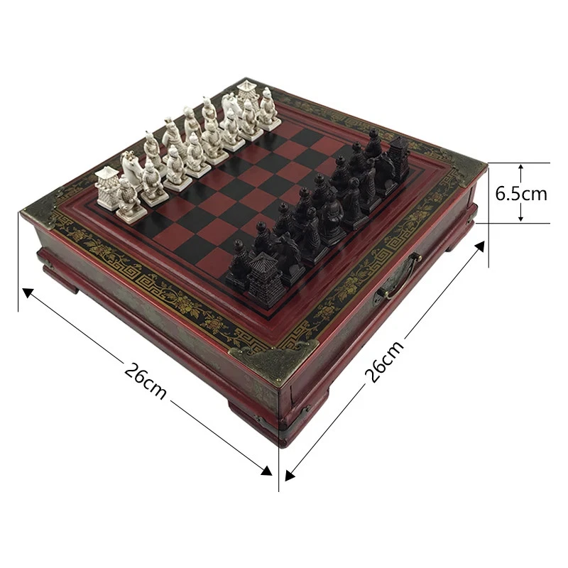 Jeux d'Echecs Echiquier en Bois Guerriers en Terre Cuite Luxe Collection 26cmx26 - Photo 2/4
