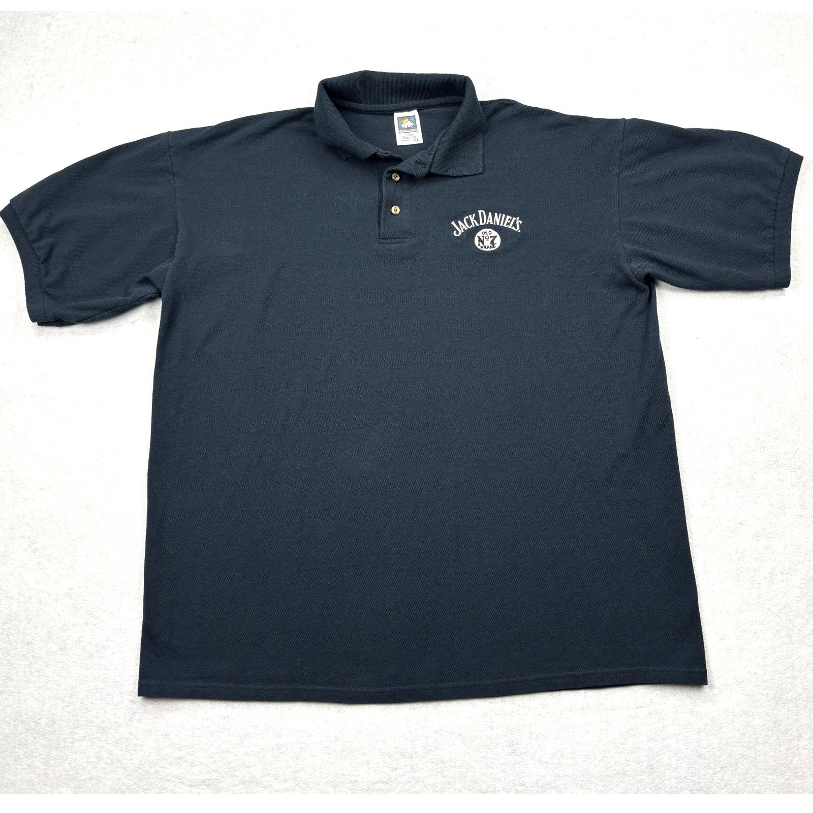 Vintage Jack Daniels Polo Shirt Mens XL Black Cotton Deluxe USA Fabric Old No 7