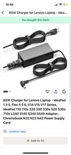 65W Laptop Charger for Lenovo IdeaPad 3 15IIL05 ADLX65CCGU2A 330-17 yoga 710