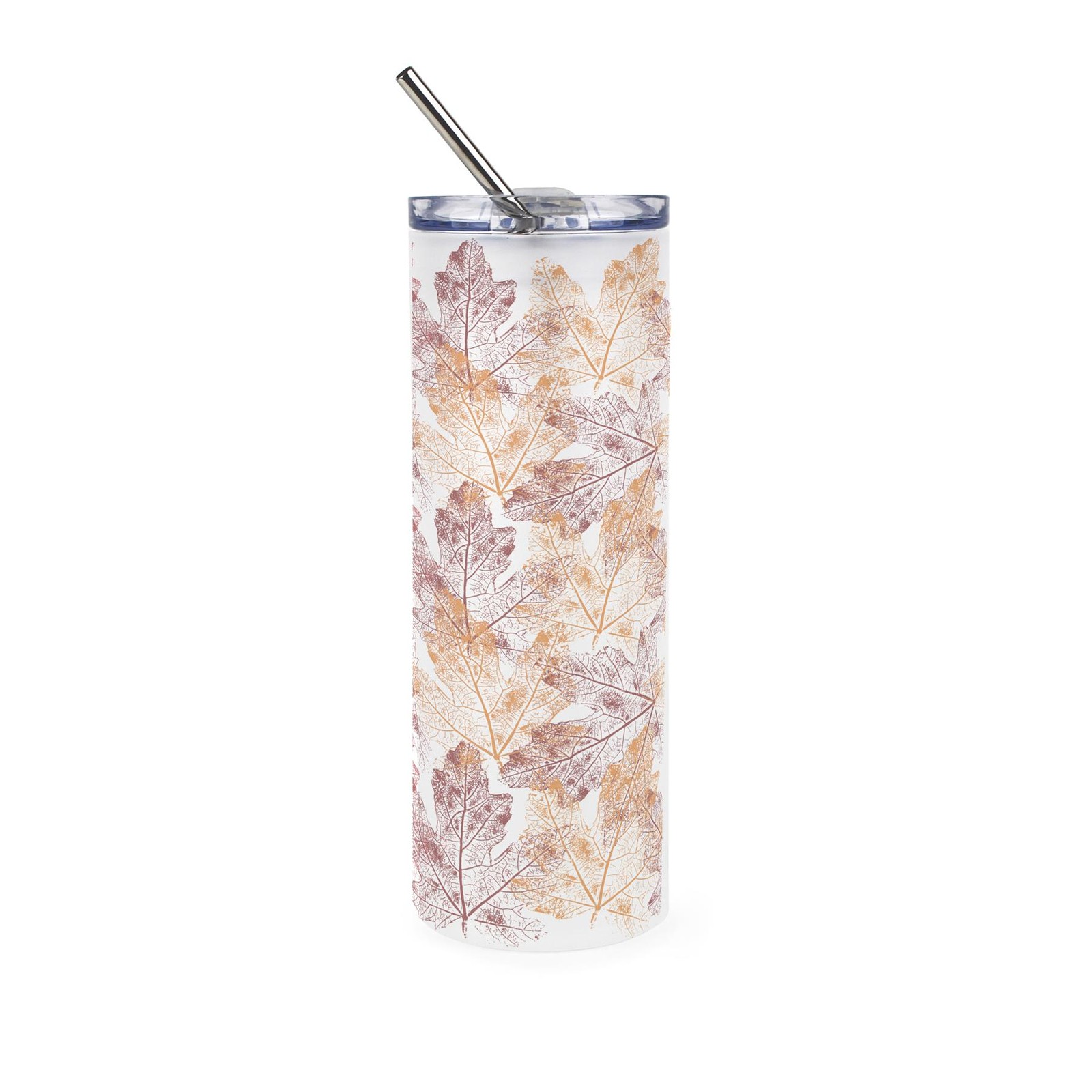 B&Q -  Autumn Leaves Frosted Glass Travel Flask With Straw - Image 2
