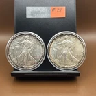 Two 1993 American Silver Eagles Pair Qty 2. Rainbow Toning. 1 T. Oz. - SILVER