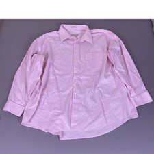 Pronto Uomo 2-Ply Non-Iron Dress Shirt Men's 19 34/35 Pink Herringbone Cotton