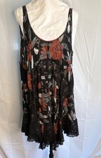 Black Floral Lace Sleeveless Slip Dress Scoop Neck Short Layered Casual