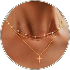 Cross Necklace for Women 14K Gold Plated/Sterling Silver Cross Necklace Dainty T