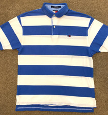Tommy Hilfiger Polo Shirt Mens M Short Sleeve Stripe Knit Pullover Y2K Vintage