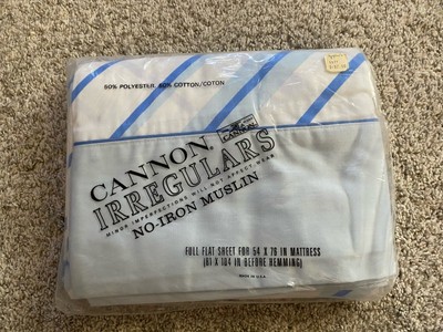 VTG Cannon Blue Striped FULL / DOUBLE Flat Sheet Quality Muslin USA NOS 1970s