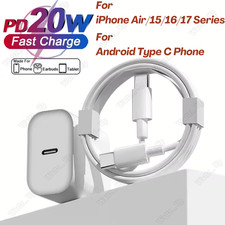 Fast Charger Adapter 20W USB-C Type-C Cable Cord For iPhone 17 16 16e 15 Samsung