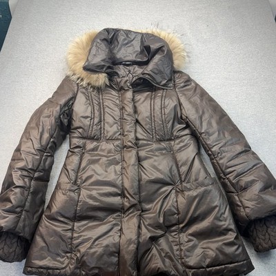 Mackage Women's Brown Down Puffer Coat Fur Hood Winter Jacket Large 