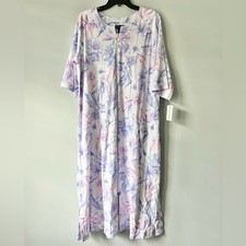 Miss Elaine Women's Floral Printed 3/4-Sleeve Zip-Front Robe Size X-Large