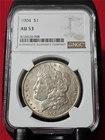 1904 $1 MORGAN 90% SILVER DOLLAR  NGC AU 53                            #MF-4119
