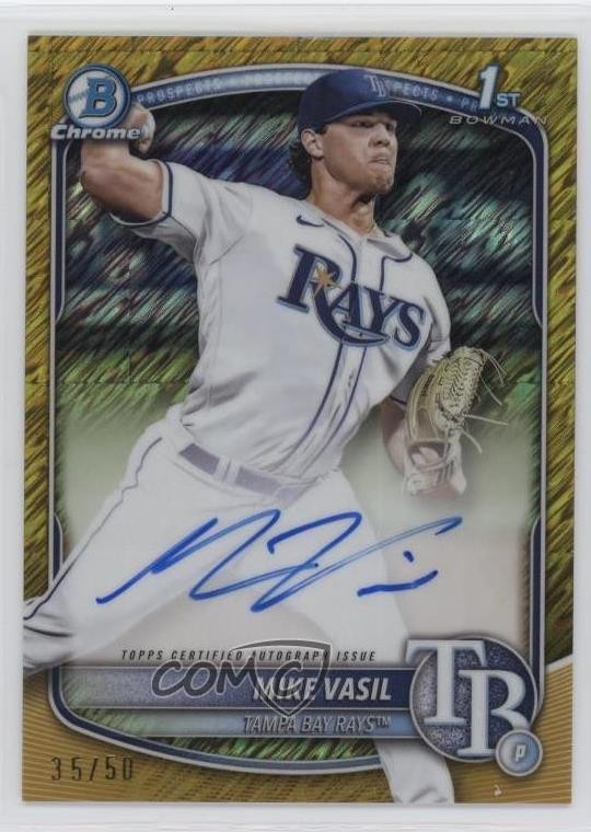 2025 Bowman Chrome Prospect Gold Shimmer Refractor 35/50 Mike Vasil #CPA-MV Auto