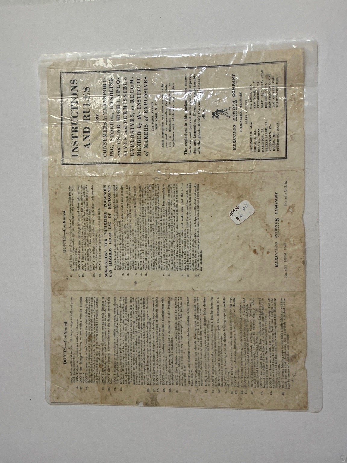1940 Hercules Powder Explosives Foldout Brochure Laminated Mining Ephemera